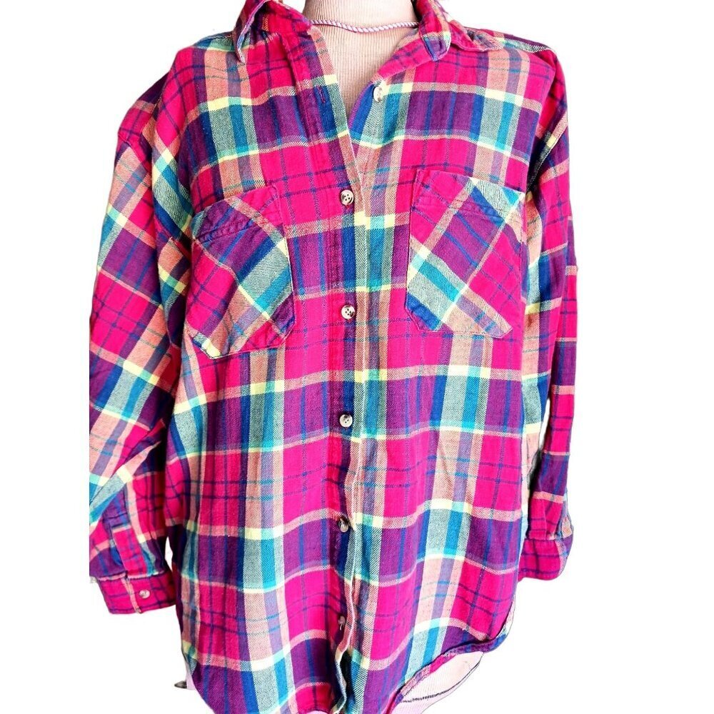 Vintage 80s Womens Warm Outdoor Fall Work Warm Sz Medium Flannel Shirt Pockets